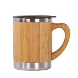 Canecas de aço inoxidável de parede dupla de bambu personalizadas