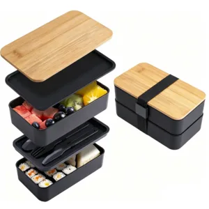 Lancheira empilhável japonesa com utensílios embutidos