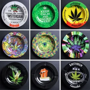 Round Metal Rolling Weed Cigar Ashtray