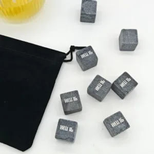 Promotional Reusable Basalt Ice Stones with Printed Drawstring Pouch